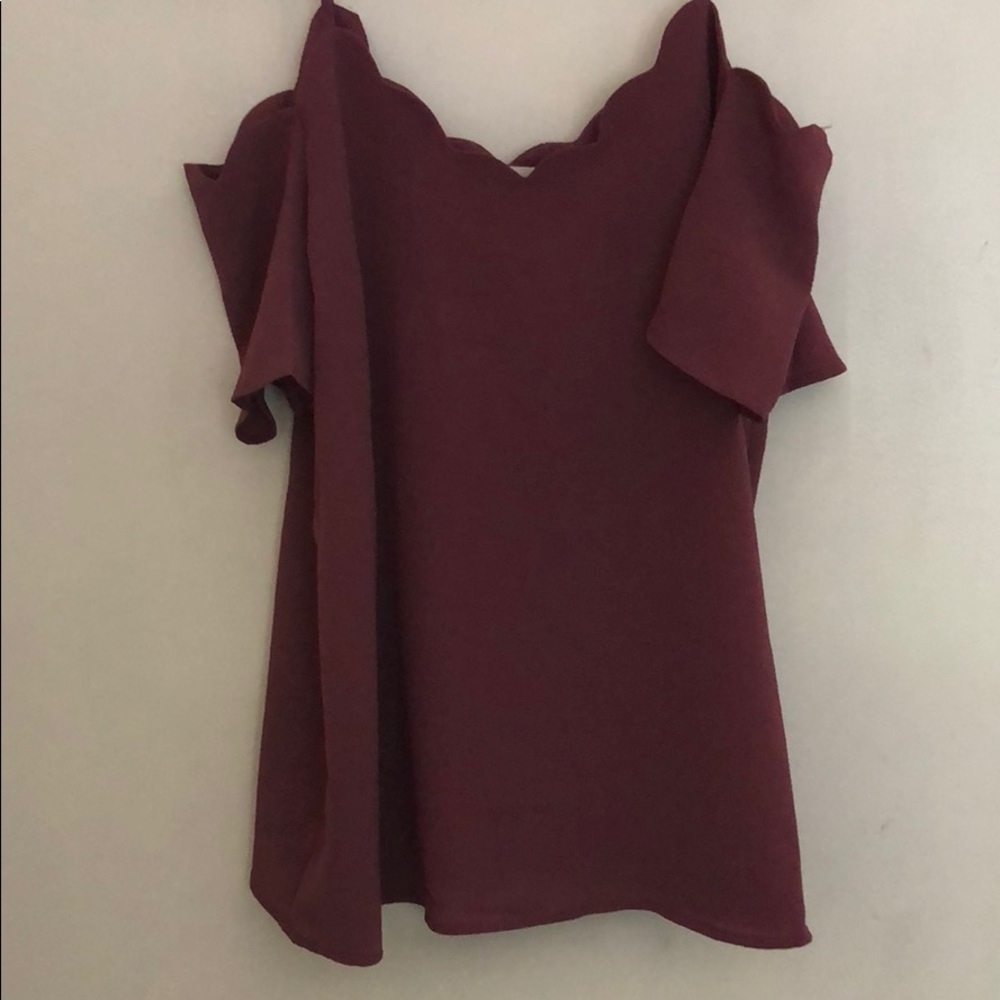 Mauve off the shoulder scalloped shirt